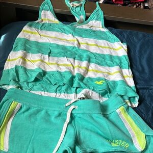 Hollister Teal/green and White Striped Tank with Teal/green Shorts Set